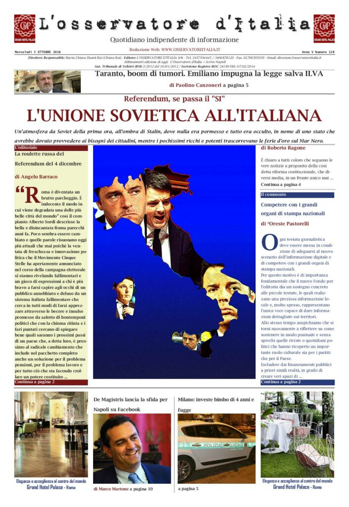 L'osservatore d'Italia edizione del 5 Ottobre 2016